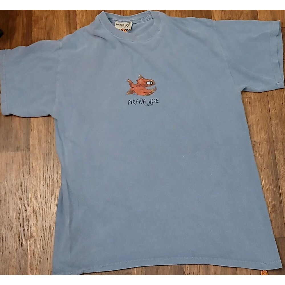 PIRANHA JOE ARUBA GRAPHIC TEE MENS MEDIUM FADED DOUBLE SIDED FISH
